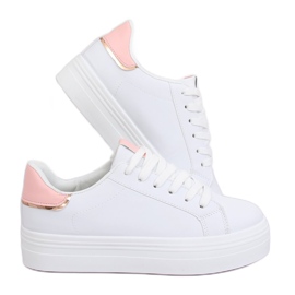 Sneakers su suola alta bianca e rosa B0-31 WHITE / PINK bianco