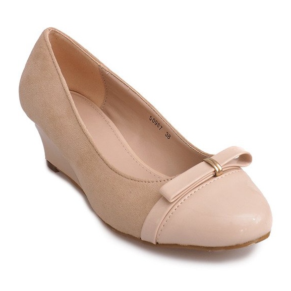 Décolleté con zeppa in pelle scamosciata 50987 Beige