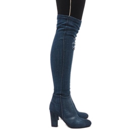 Stivaletti in denim blu effetto consumato BH70-HB