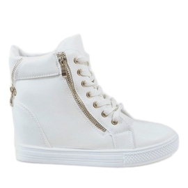 Sneakers bianche su zeppa con slider oro DD477-2 bianco