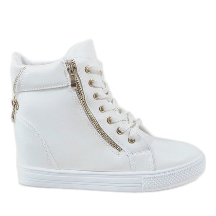 Sneakers bianche su zeppa con slider oro DD477-2 bianca