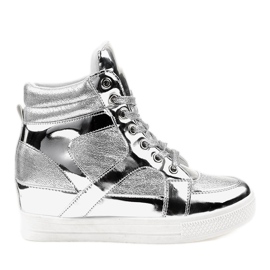 Sneakers traforate laccate argento L641-3 grigio