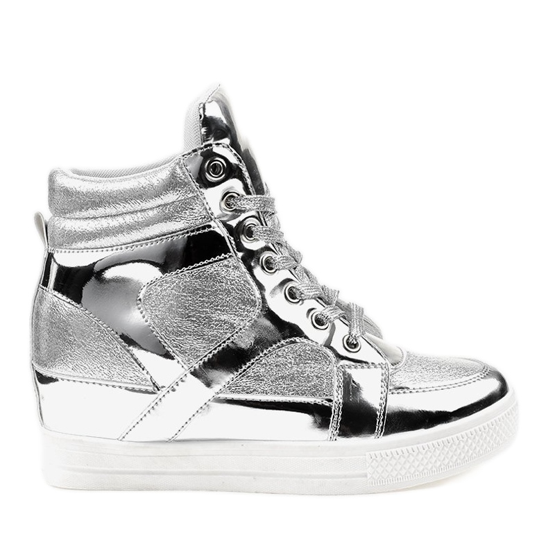 Sneakers traforate laccate argento L641-3 grigio