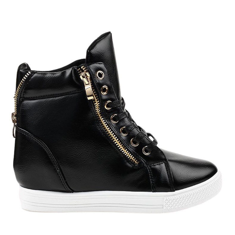 Sneakers nere su zeppa con cerniera dorata DD477-1 nero