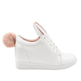Sneakers bianche sui coniglietti con zeppa H6210A-9 bianca