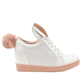 Sneakers bianche sui coniglietti con zeppa H6211-9 bianco