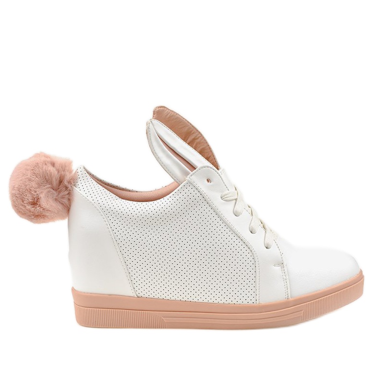 Sneakers bianche sui coniglietti con zeppa H6211-9 bianca