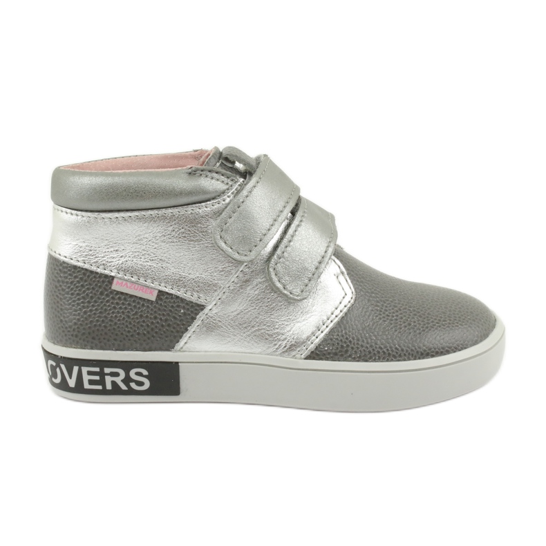 Mazurek Scarpe per bambini in pelle per velcro 1356 grigio/argento