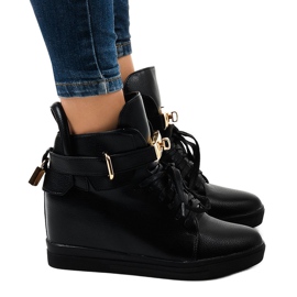 Sneakers nere con zeppa con fibbia H6600A nero