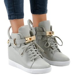 Sneakers grigie con zeppa e fibbia H6600-26 grigio