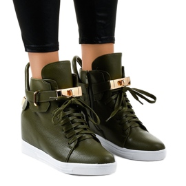 Sneakers con zeppa verde con fibbia H6600-77