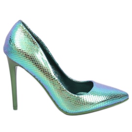 Décolleté con tacco a spillo olografico blu e verde NF-52 Blue