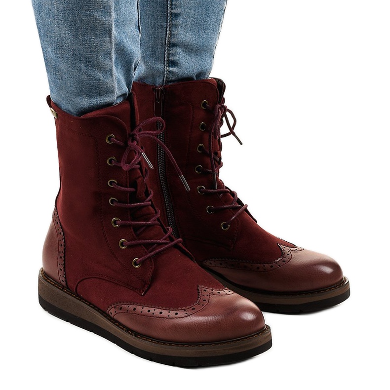 Stivali Trappers da donna bordeaux C366 rosso