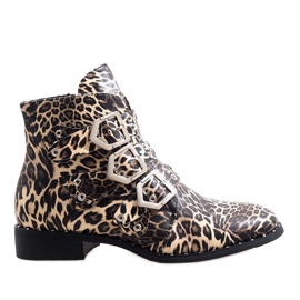 Stivali leopardati fissati con fibbie 7-X7185C nero multicolore