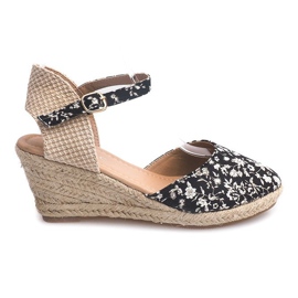 Sandali con zeppa 50427 Beige nero multicolore