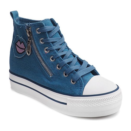 Sneakers alte in denim K3031 blu navy