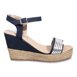 Sandali neri su una delicata zeppa Glam Shine blu navy
