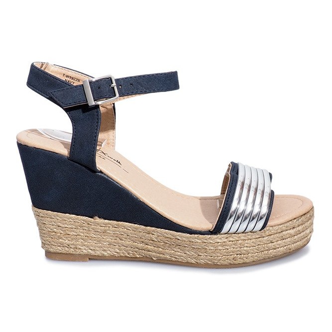 Sandali neri su una delicata zeppa Glam Shine blu navy