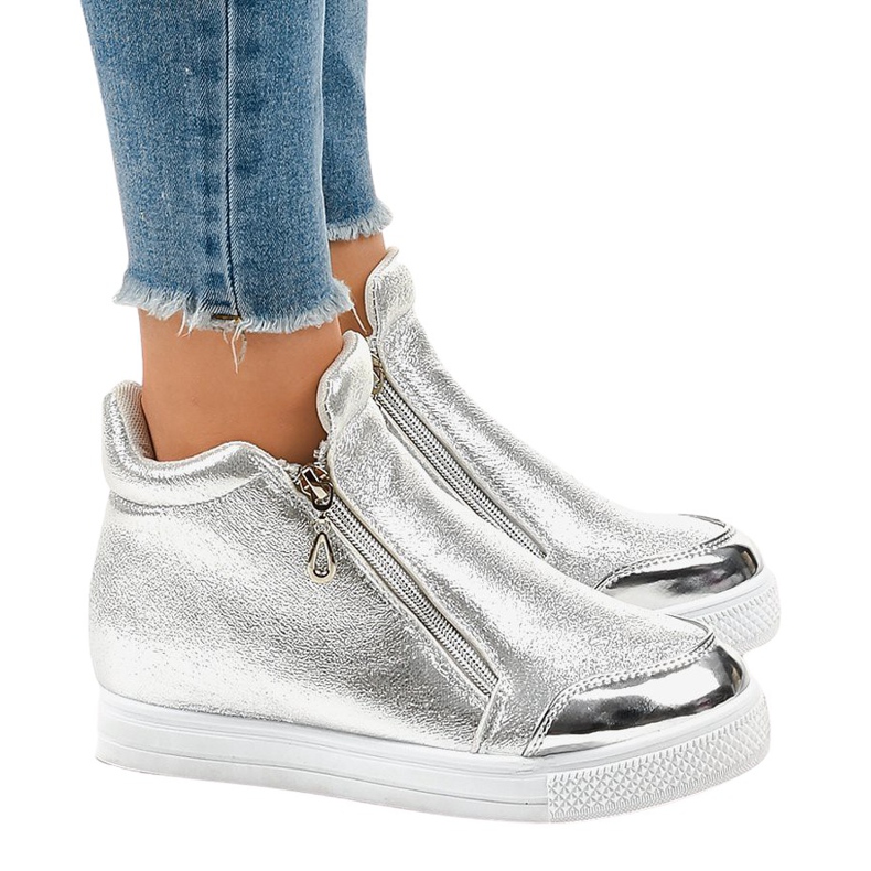 Sneakers con zeppa argento con cerniere R51-3 grigio