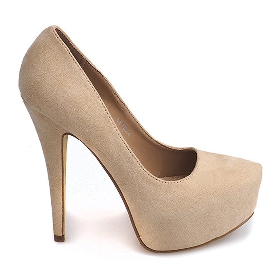 Décolleté in pelle scamosciata sulla piattaforma LE107A beige chiaro