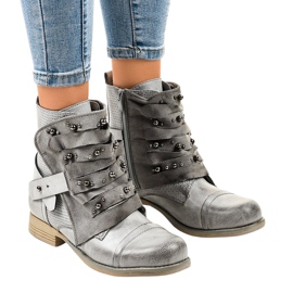 Stivali grigi da donna decorati con cerniera F1611 grigio