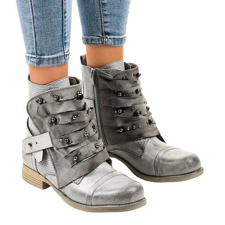 Stivali grigi da donna decorati con cerniera F1611 grigio