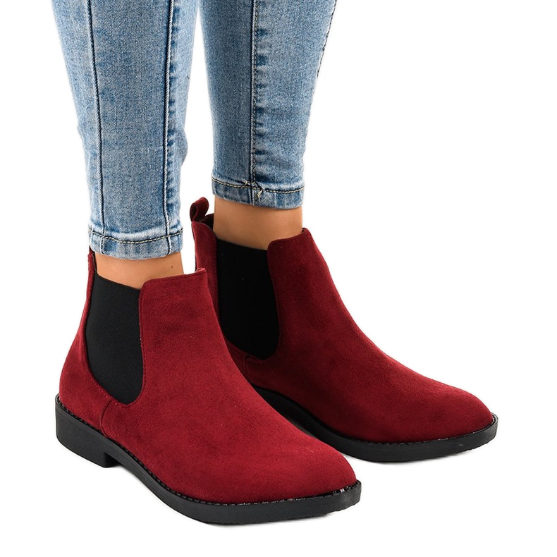 Stivaletti bassi in camoscio bordeaux con elastico L08-155 rosso