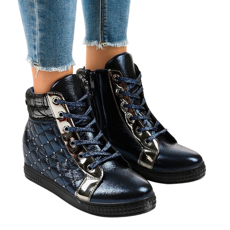 Sneakers blu navy sulla zeppa R468-1