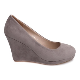 Décolleté in pelle scamosciata con zeppa 2054 grigie grigio