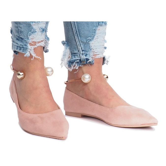 Ballerine in pelliccia rosa con perle
