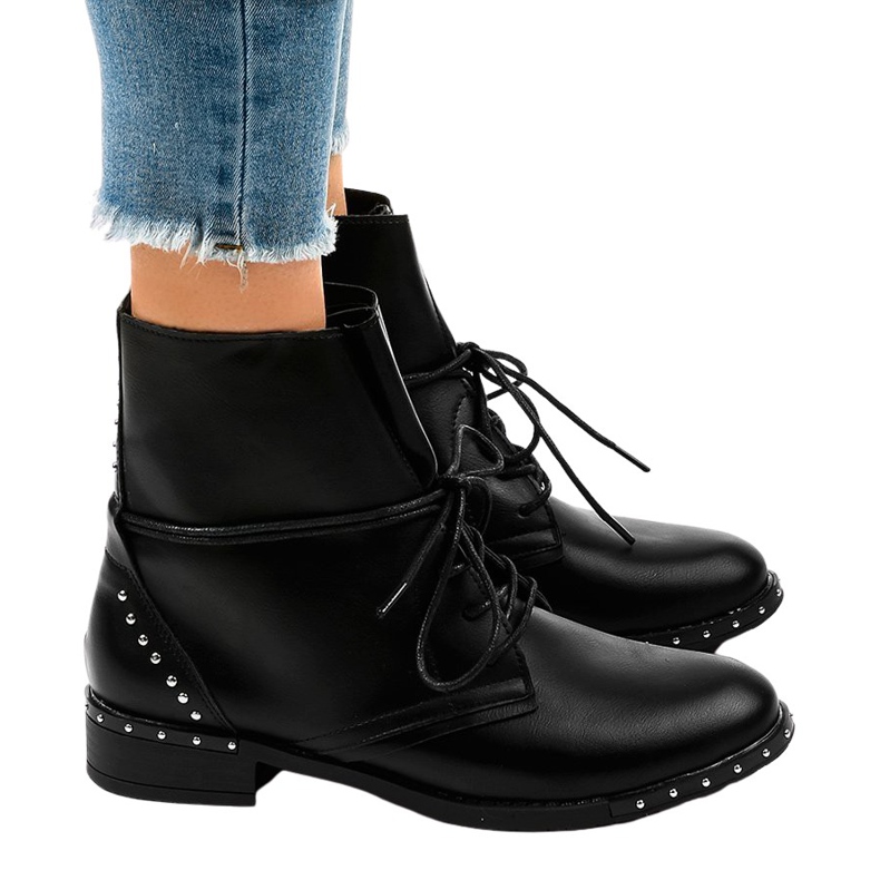 Stivaletti stringati piatti neri A-251 nero
