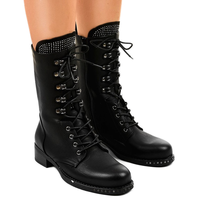Stivali da lavoro neri con paillettes A-307 nero