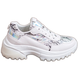 SHELOVET Sneakers bianche con stampa serpente bianca