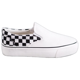 SHELOVET Slipons a scacchi bianchi bianco