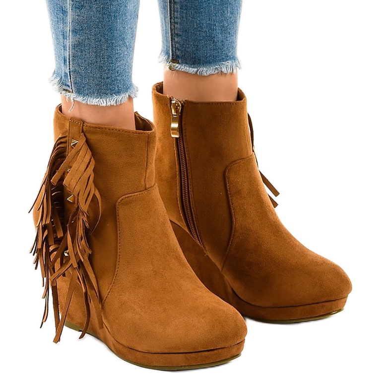 Stivaletti in camoscio cammello boho LBS2586 marrone