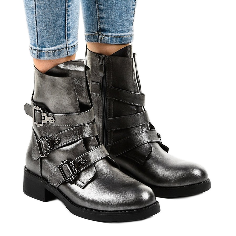 Stivali da donna grigi con fibbie HQ1588 grigio