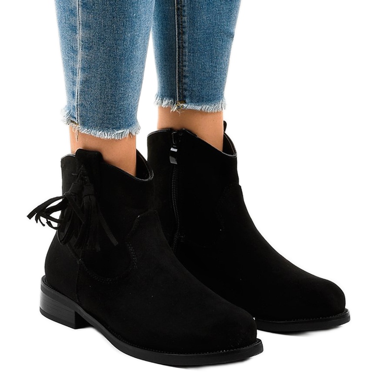 Stivali piatti da donna neri con frange YS476 nero