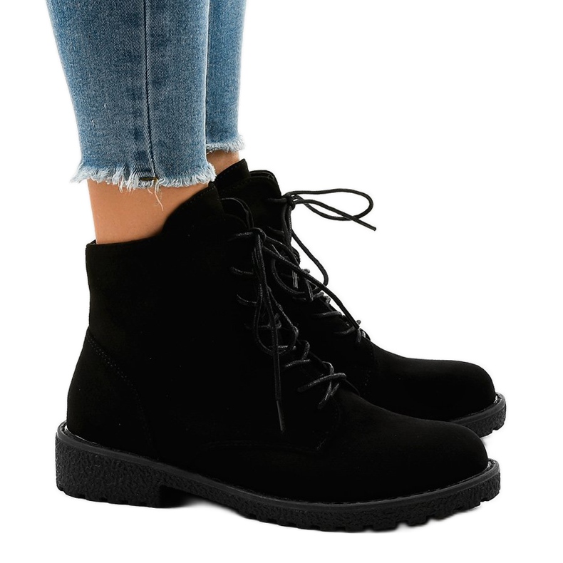 Stivali stringati in camoscio nero HJ99-103