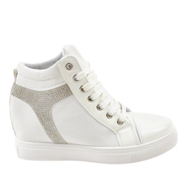Sneakers bianche con zeppa e paillettes AN2959 bianca