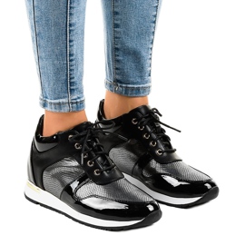 Sneakers nere con zeppe stringate S0054-1 nero