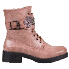 Super Me Stivali stringati con ornamento rosa