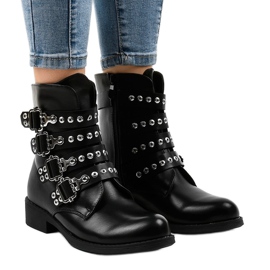Stivali piatti neri da donna con fibbie JW9 nero