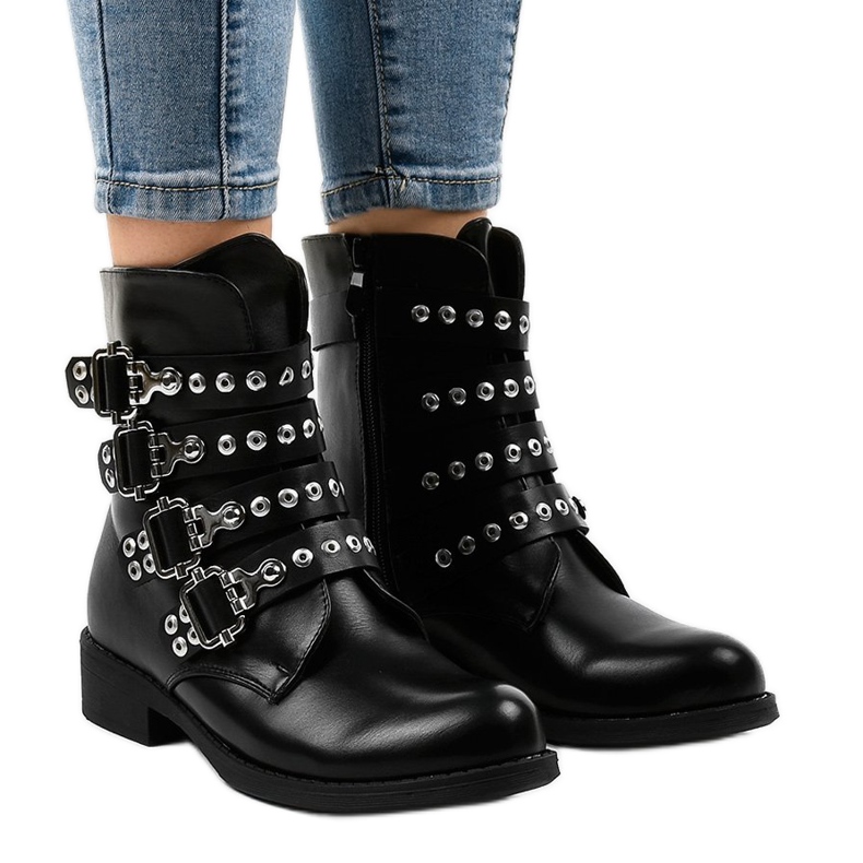 Stivali piatti neri da donna con fibbie JW9 nero
