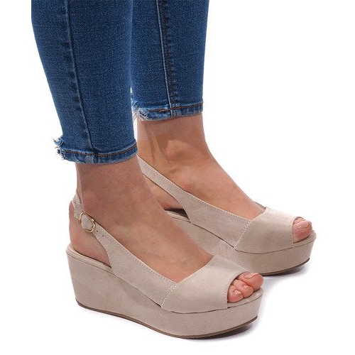 Sandali con zeppa 3H096 Beige