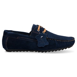 Mocassini in pelle con lacci SH57 Blu Navy