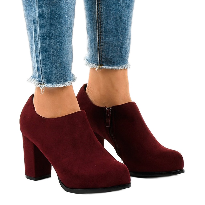 Stivaletti scamosciati bordeaux con cerniera JM-9 rosso