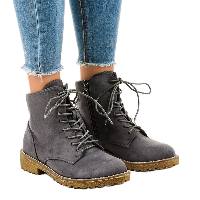 Stivali stringati in camoscio grigio HJ99-103