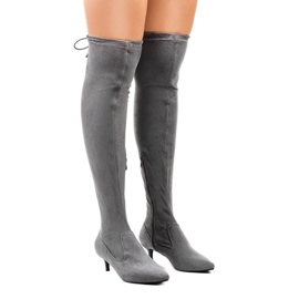 Stivali da donna in camoscio su pin L6838 grigio