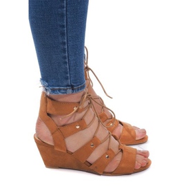 Sandali con zeppa stringati LL-115 Camel marrone