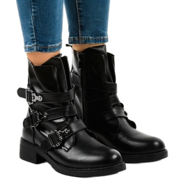 Stivali piatti neri da donna con fibbie HQ952 nero